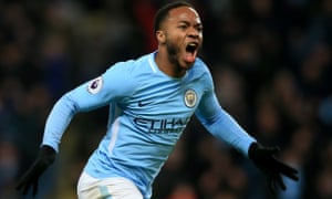 Manchester City v Southampton - Premier League<br>MANCHESTER, ENGLAND - NOVEMBER 29: Raheem Sterling of Manchester City celebrates after scoring his sides second goal during the Premier League match between Manchester City and Southampton at Etihad Stadium on November 29, 2017 in Manchester, England.  (Photo by Victoria Haydn/Man City via Getty Images)