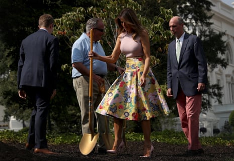 Melania Trump in the White House garden.