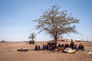 New arrivals at the camp in Baidoa wait to receive food and medical assistance.