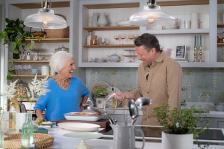 Mary Berry and Jamie Oliver in a kitchen