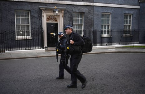 Police officers in Downing Street today.
