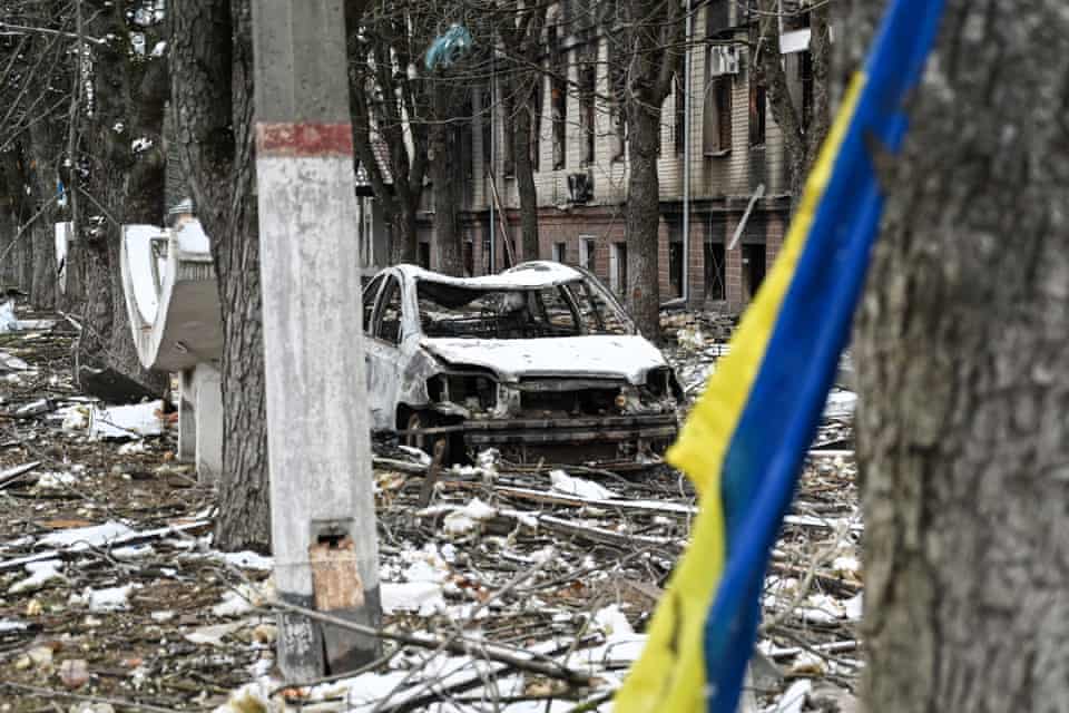 A military facility destroyed by shelling near Kyiv, 1 March 2022.