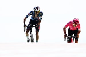Valentin Paret-Peintre of Team Soudal Quick-Step (left) sprints to the finish line to win Stage 16 ahead of Ben Healy pf Team EF Education - EasyPost.