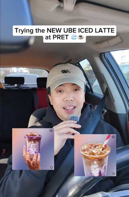 Daniel Poon sitting in a car reviewing Pret drinks