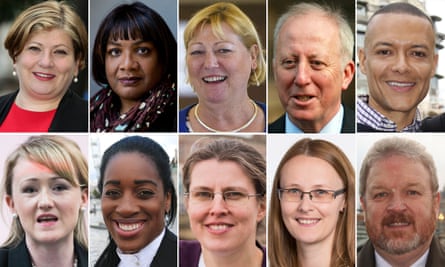 The new Labour shadow cabinet appointments: Emily Thornberry, Diane Abbott, Pat Glass, Andy McDonald, Clive Lewis, Rebecca Long-Bailey, Kate Osamor, Rachel Maskell, Cat Smith and Dave Anderson.