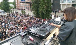 Protest rave on 25 May against the A100 motorway at the S-Bahn station Treptower Park, Berlin.