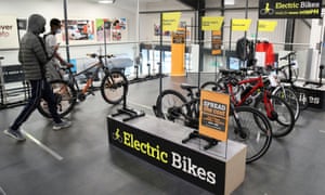 Electric bikes on sale at a Halfords store in Luton, England.