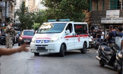 An ambulance arrives at American University of Beirut Medical Center