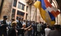 Protesters in Armenia’s capital, Yerevan, chanted anti-Russia slogans on Tuesday