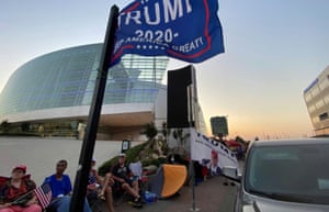 Supporters of Donald Trump camp outside the venue for his upcoming rally in Tulsa on Wednesday.
