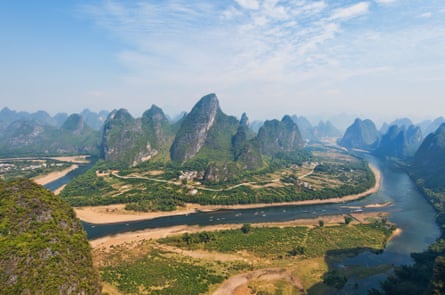 The Li River in the upper reaches of northeastern Guangxi, China.