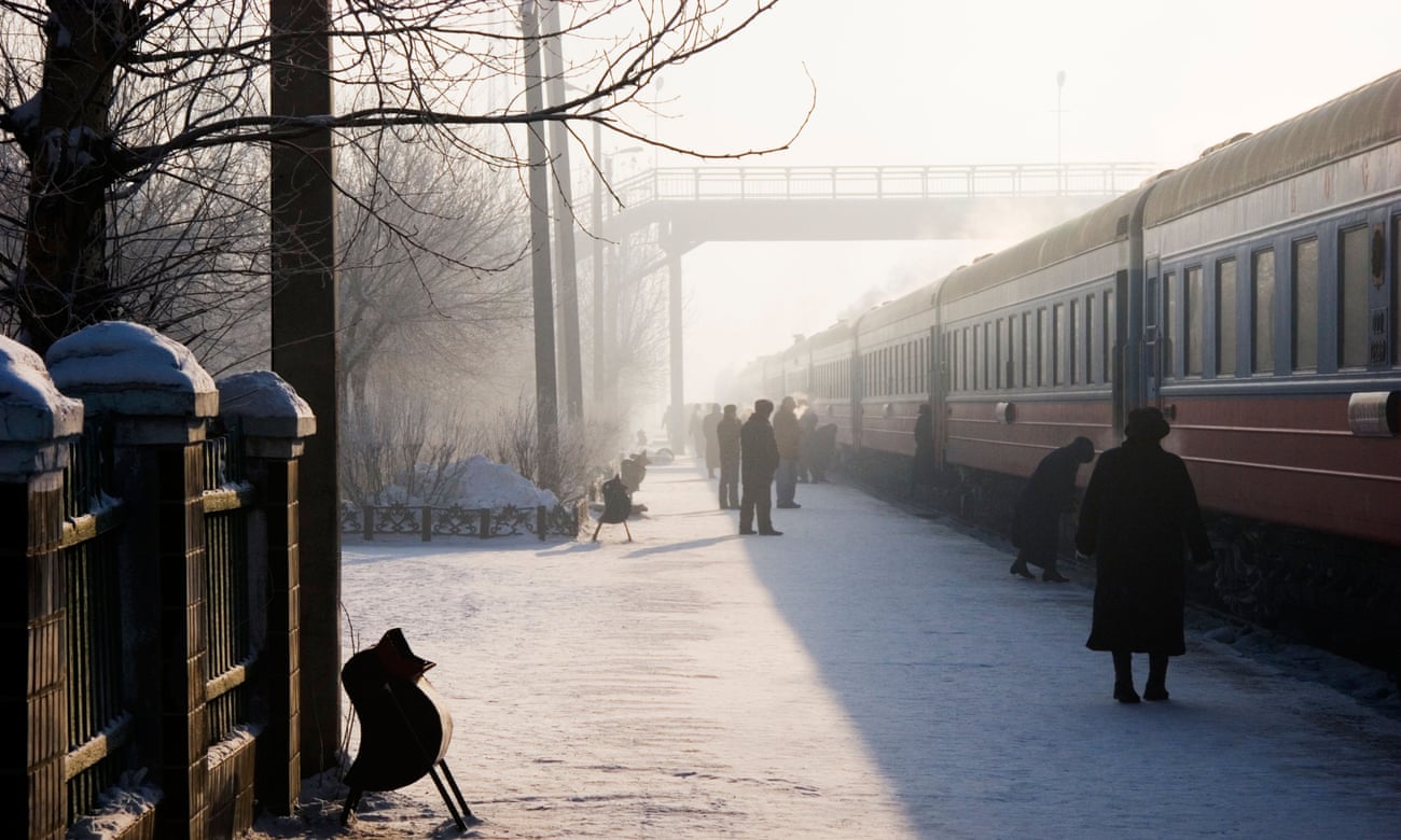 The Trans Siberian Railway at a station in winter