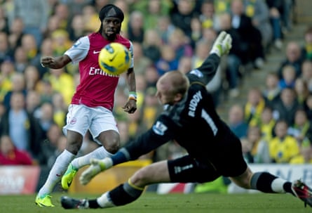 Gervinho in action for Arsenal against Norwich in 2011. ‘Arsenal are the team that have left the biggest mark on me,’ he says.