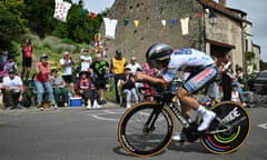 Remco Evenepoel on the road to victory at Gevrey-Chambertin.