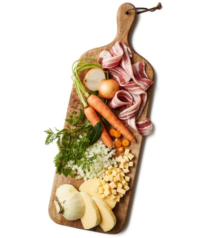 Bacon, carrots, neeps and onion – use what you have to hand