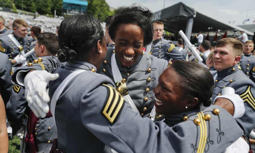 West Point cadets celebrate after graduation ceremonies at the United States Military Academy, in May 2018.