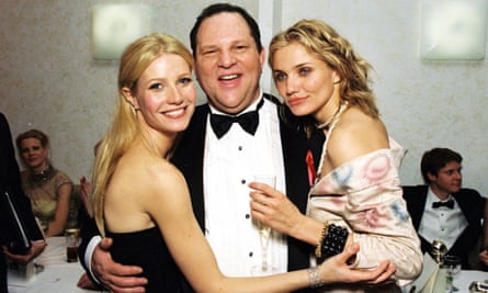 Harvey Weinstein with Gwyneth Paltrow and Cameron Diaz at Miramax Golden Globes party