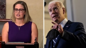 Kyrsten Sinema on the left and Joe Biden on the right.