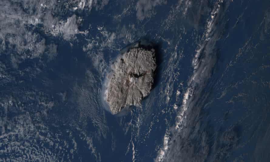 Tonga volcano eruption: Pacific tsunami damage unclear as ash blankets island nation | Tonga 1 Image taken by a Japanese weather satellite shows the undersea eruption