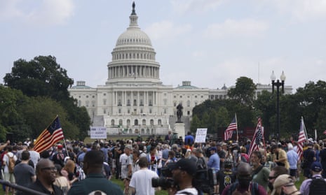 A few hundred protesters gather near the Capitol building in Washington DC for the Justice for J6 rally.