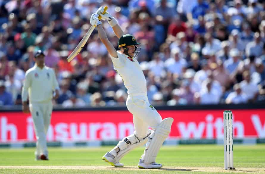 Marnus Labuschagne lets it go in England in 2019.