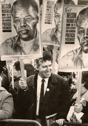 Adelaine Hain, right, with her son, Peter Hain, on the Free Mandela protest outside South Africa House, London, in 1986