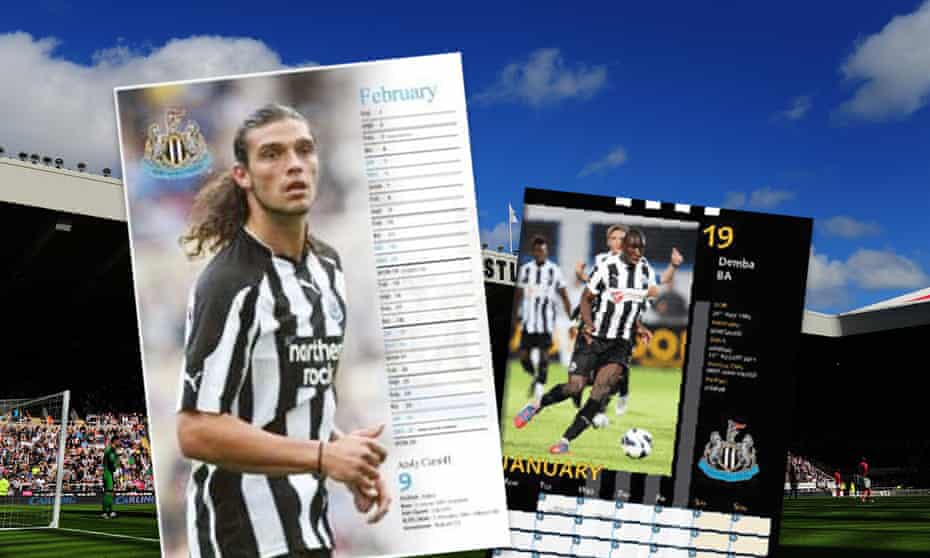 Andy Carroll and Demba Ba appear in the 2011 and 2013 Newcastle United merchandise.