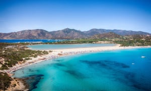 Transparent and turquoise sea in Porto Giunco, Villasimius, Sardinia, Italy
