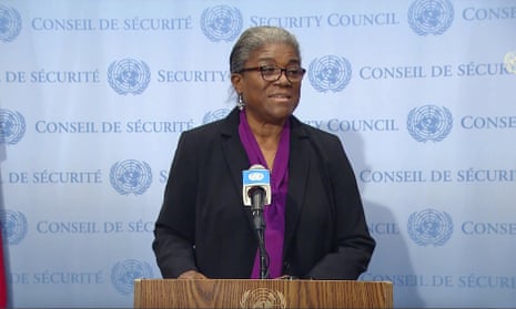 US ambassador to the United Nations, Linda Thomas-Greenfield, speaking after the security council meeting on Monday.