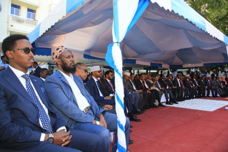 Mukhtar Robow, second left, at his appointment to the Somali cabinet.