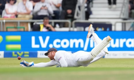 England wicketkeeper Jonny Bairstow drops a catch from Australia’s Travis Head during day one of the third Ashes test match at Headingley.