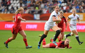 England’s Emily Scarratt runs with the ball during the 2014 Women’s Rugby World Cup final against Canada at the Jean Bouin Stadium, on August 17 2014.