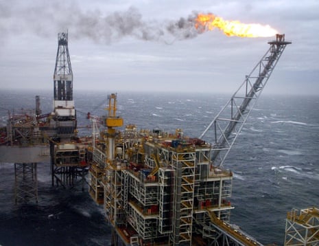 An oil rig in the North Sea, where oil and gas production is expected to fall by 5% each year.