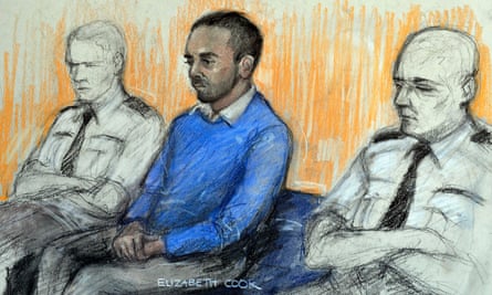 Courts artist sketch of Anis Sardar in the dock.