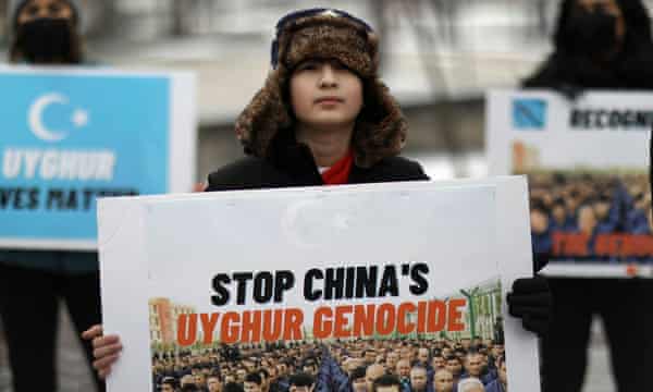 Umer Jan attends a rally on 19 February outside the Canadian embassy to encourage Canada in labeling China’s treatment of its Uighur population as genocide. 