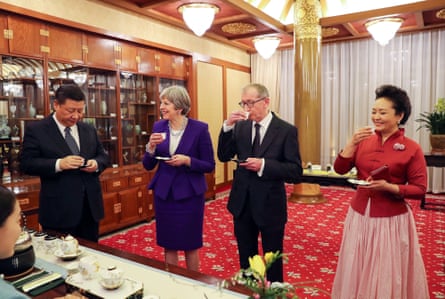 Theresa and Philip May with Xi Jinping and his wife, Peng Liyuan, at a tea ceremony
