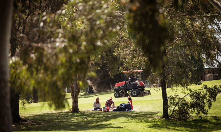 The Northcote Golf Course is allowing local residents to use the outdoor space during the Covid-19 restrictions in Metropolitan Melbourne. Photograph by Christopher hopkins for THe Guardian