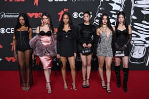 Los Angeles girl group Katseye wearing coordinated corsetry from Dolce and Gabbana