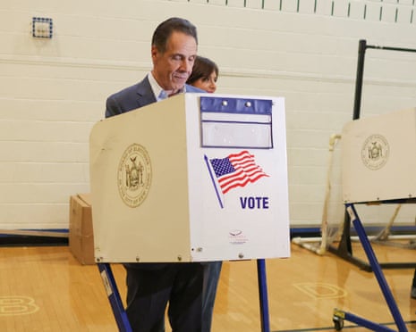 Independent candidate for New York City mayor and former New York governor Andrew Cuomo casts his ballot at a polling site at the High School of Art and Design in Manhattan.