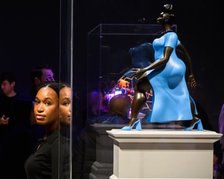 Giant steps … Self with a model of Lady in Blue, at the announcement of the shortlist for the fourth plinth commission.