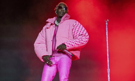 Young Thug performing in 2021 – the US rapper is being tried for numerous crimes, with his lyrics being used by the prosecution.
