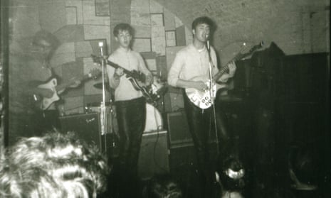 One of the rediscovered photographs of the Beatles playing at the Cavern Club in Liverpool taken in July 1961, more than a year before the band released their debut single Love Me Do. 