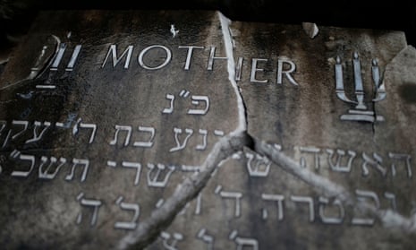 Vandalised headstone at a Jewish cemetery in Blackley, Manchester, during 2016. 