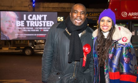 David Lammy, the shadow foreign secretary, campaigning with Faiza Shaheen in Chingford, 2019