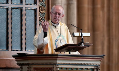 The archbishop of Canterbury Justin Welby delivers his sermon at Canterbury Cathedral.