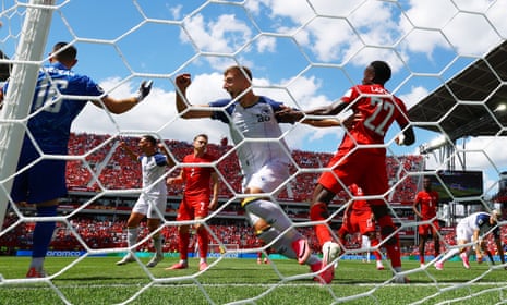 Bosnia and Herzegovina's Jovo Lukic celebrates scoring their first goal.