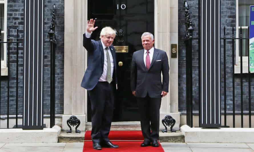 King Abdullah at 10 Downing Street for a meeting with Boris Johnson in October 2021.