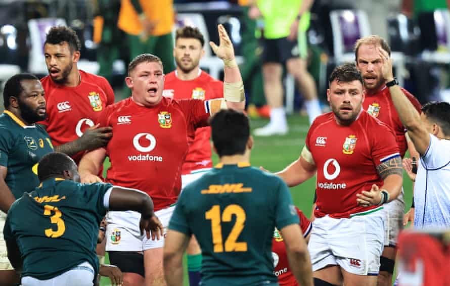 Nic Berry (far right) during the first Lions Test in South Africa last year.