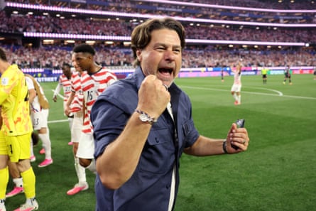 Mauricio Pochettino celebrates after USA’s win against Paraguay in the World Cup.