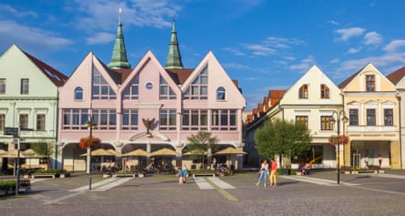 The pastel coloured market square of Zilina